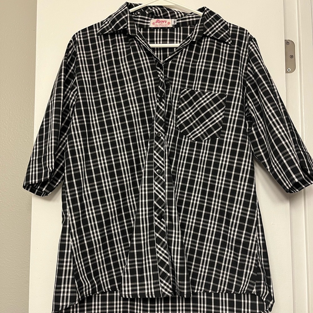 Black and White Plaid Button-Up Shirt